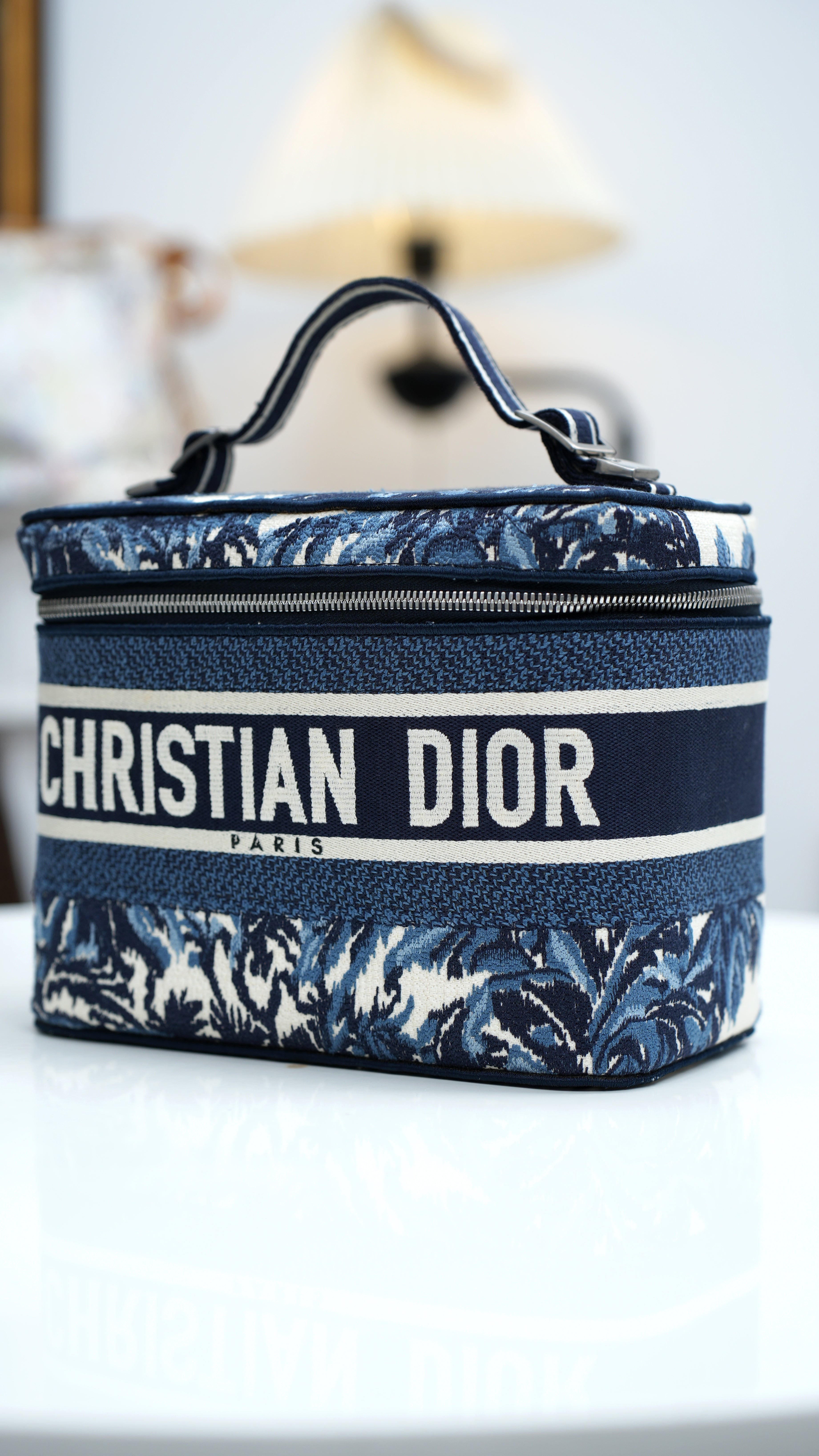 Christian Dior Travel Vanity GM Canvas Top Handle Bag Blue Women Classic