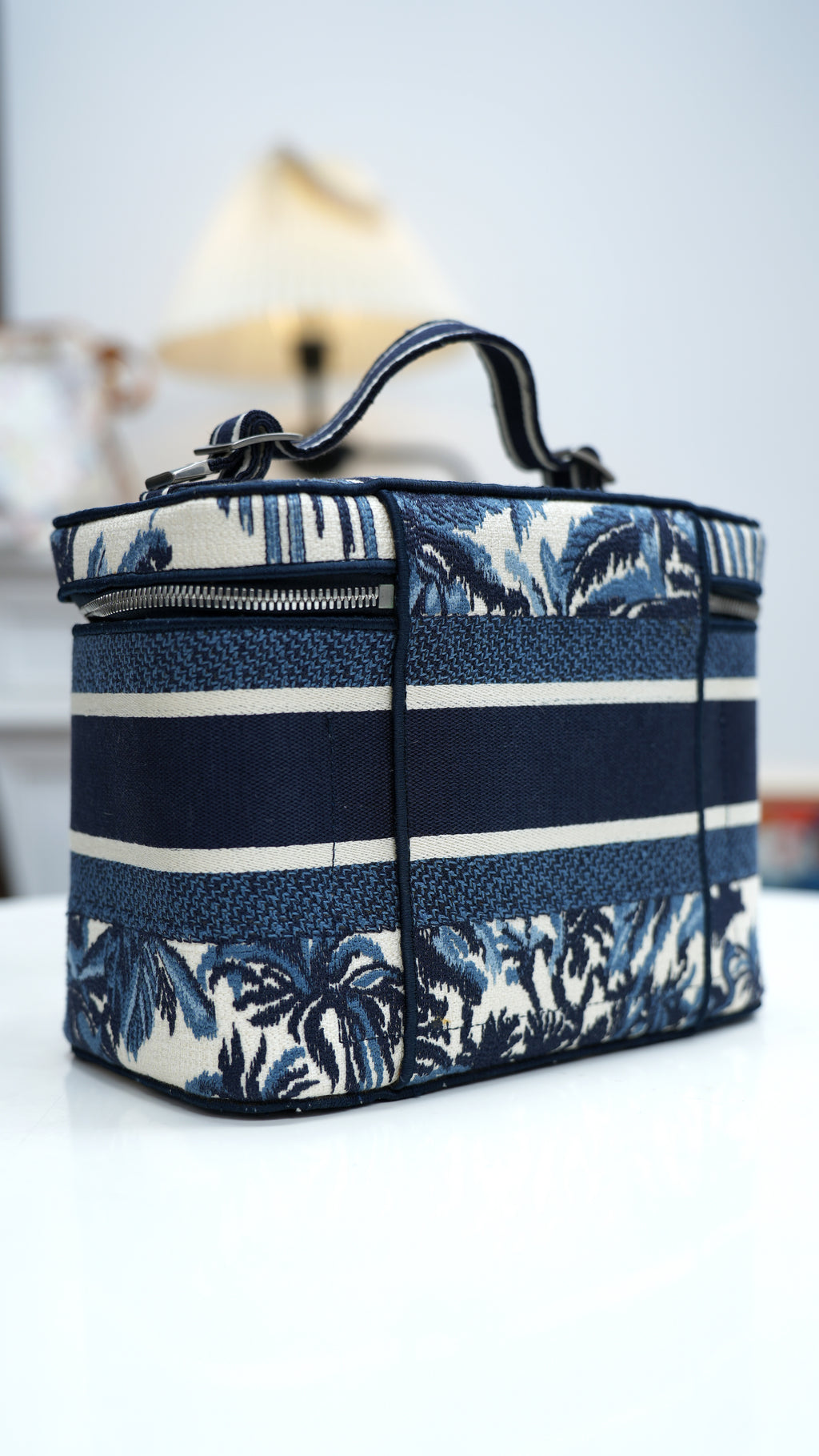 Christian Dior Travel Vanity GM Canvas Top Handle Bag Blue Women Classic