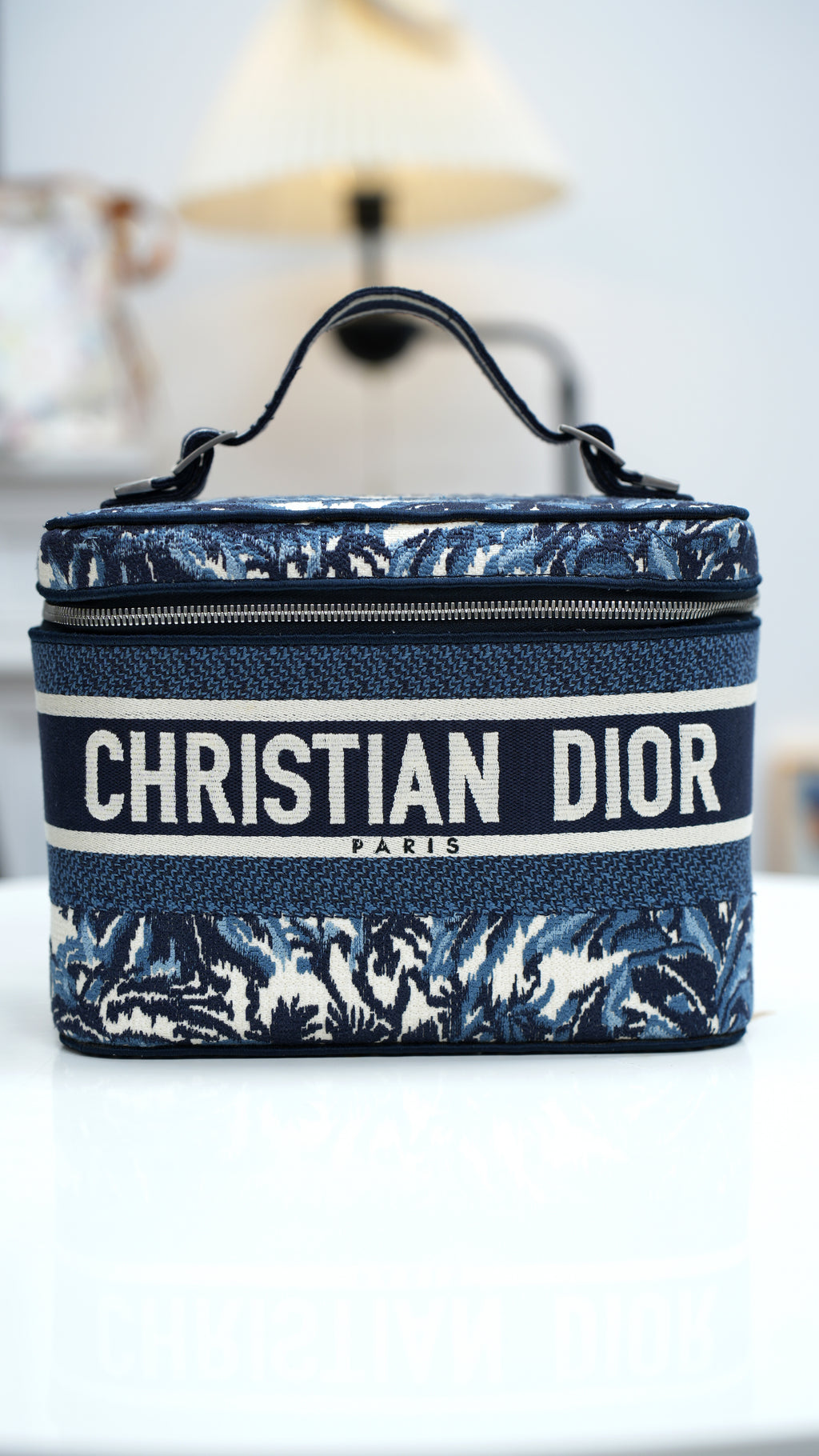 Christian Dior Travel Vanity GM Canvas Top Handle Bag Blue Women Classic