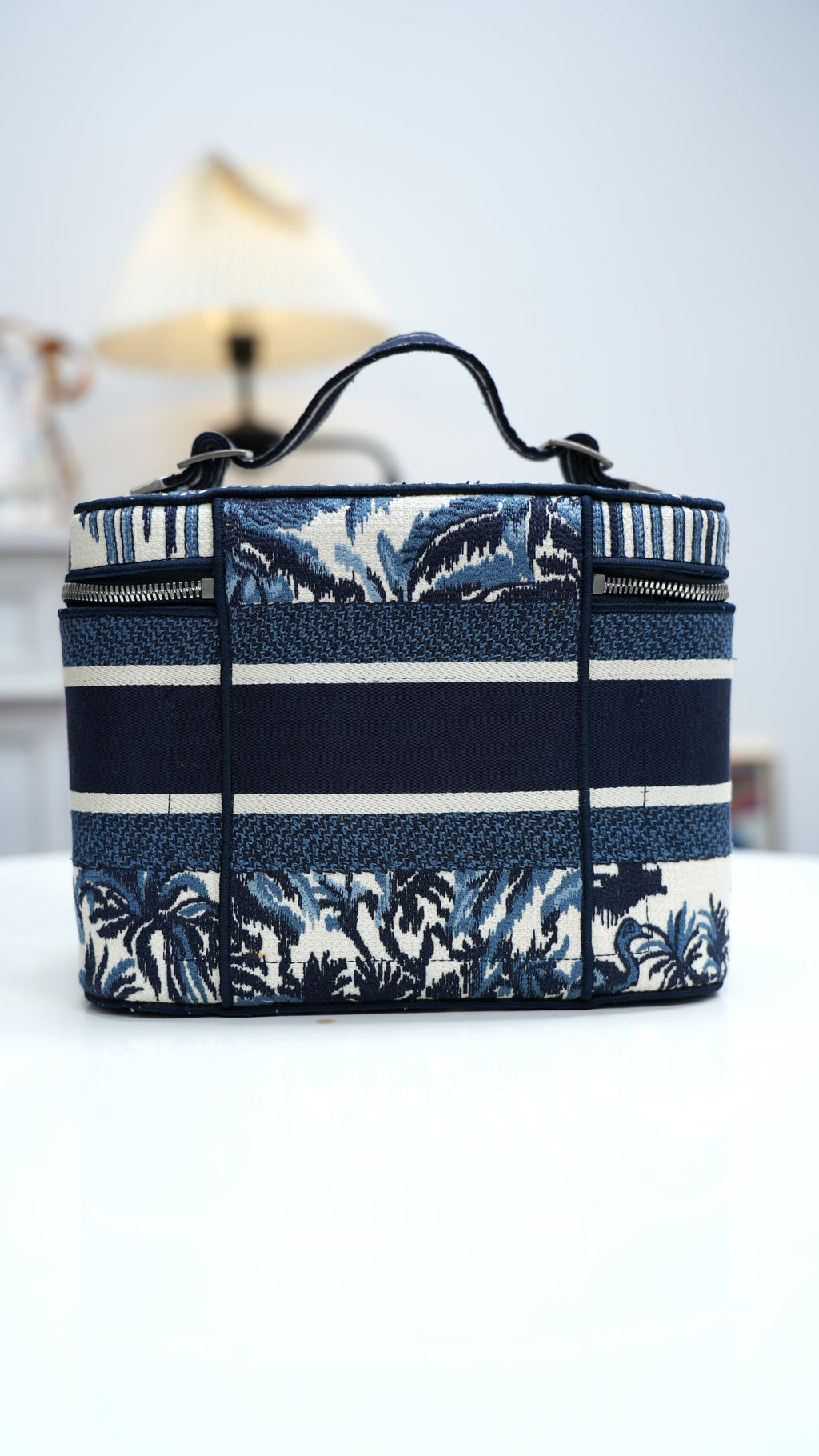 Christian Dior Travel Vanity GM Canvas Top Handle Bag Blue Women Classic