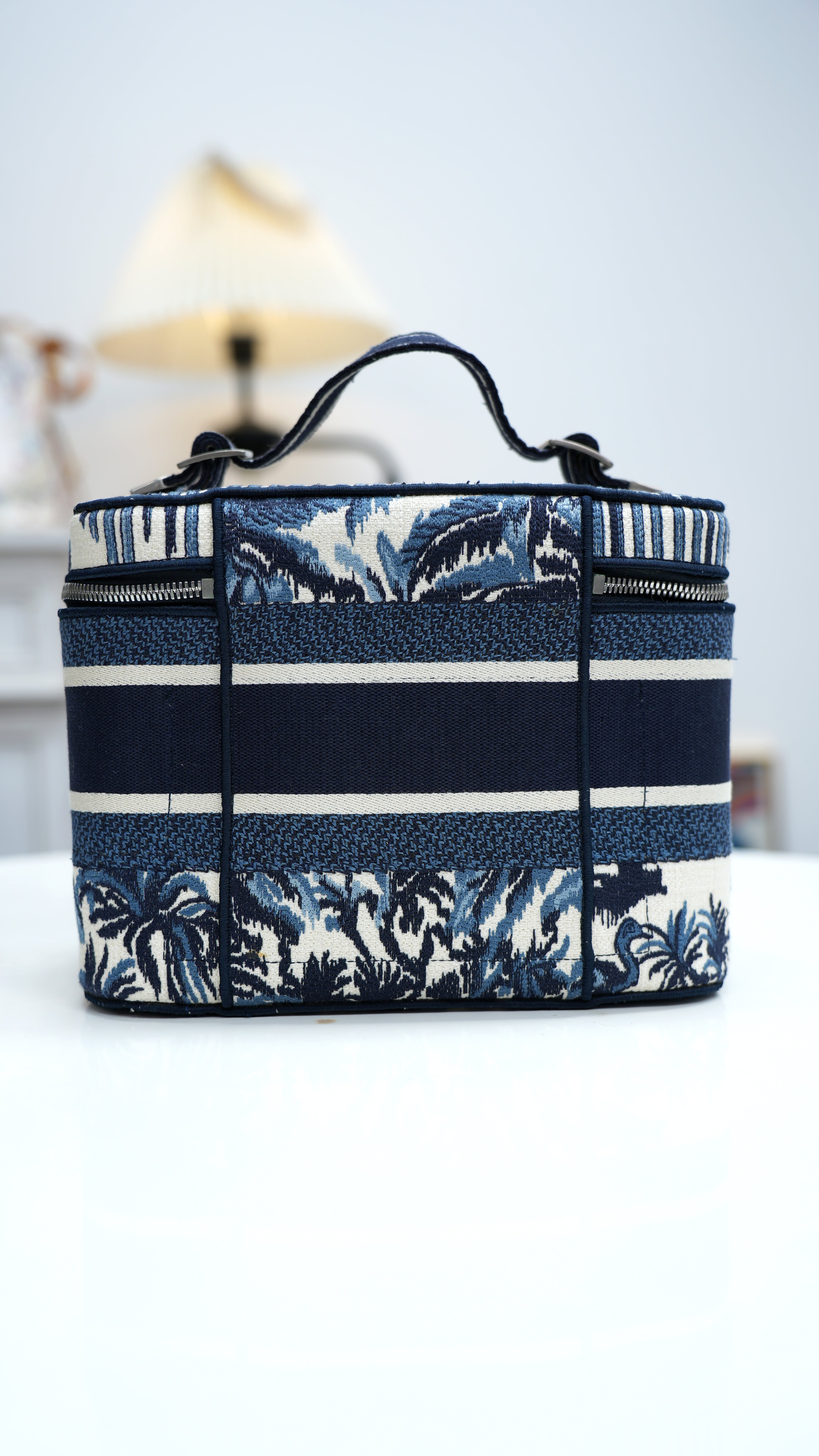 Christian Dior Travel Vanity GM Canvas Top Handle Bag Blue Women Classic