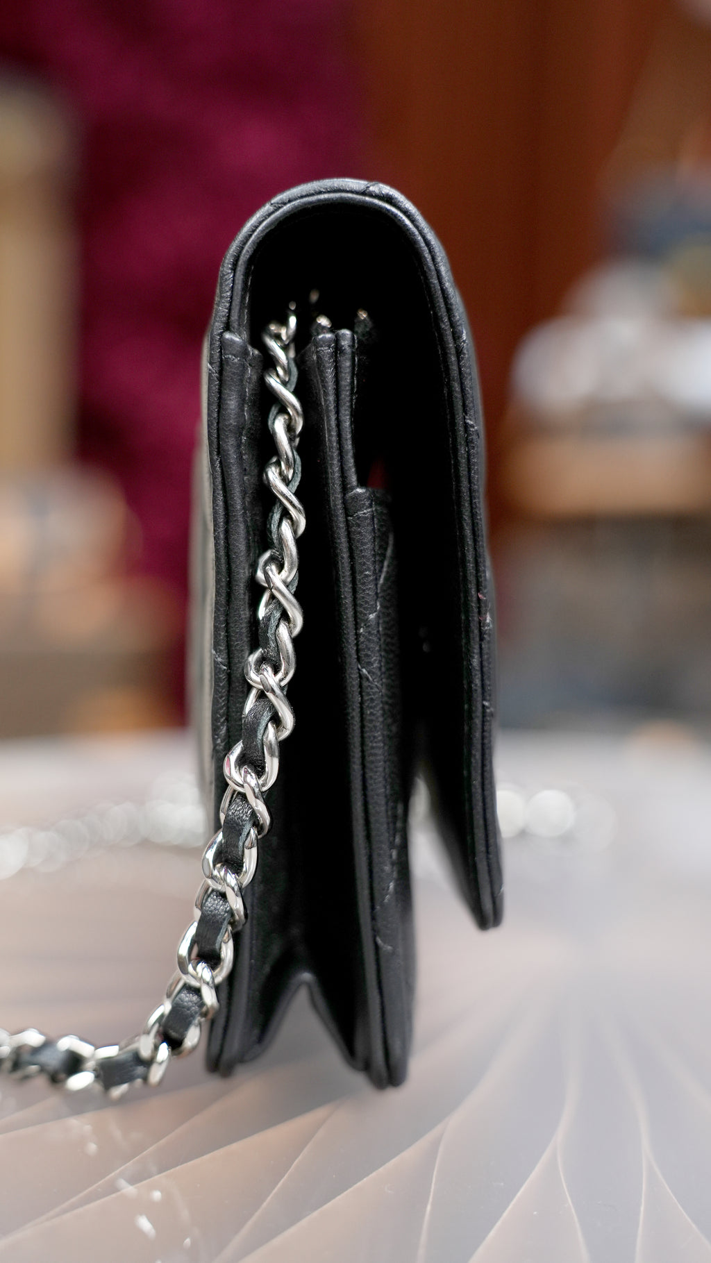 Chanel WOC Diamond Shoulder Bag Crossbody Black Silver Women Classic
