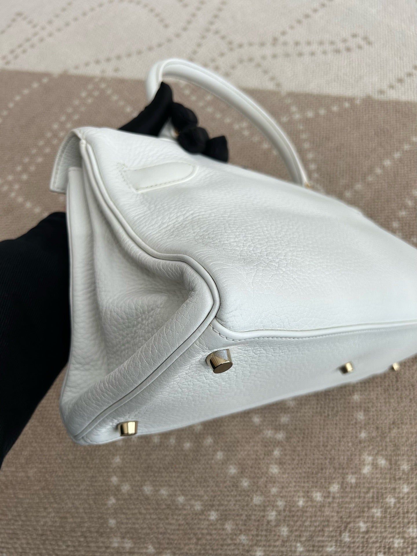 Hermes Kelly Shoulder Togo Top Handle Bag White Gold Women Classic Fashion