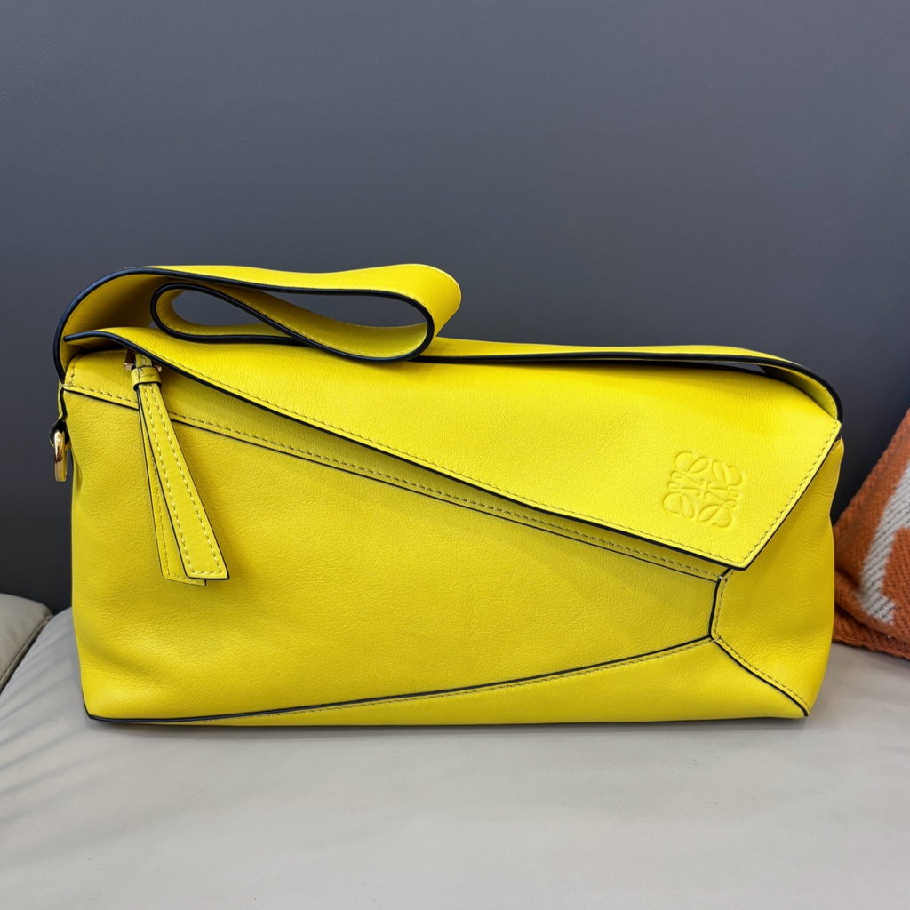 Loewe Puzzle Hobo Underarm Shoulder Bag Yellow Geometric Puzzle Stitching