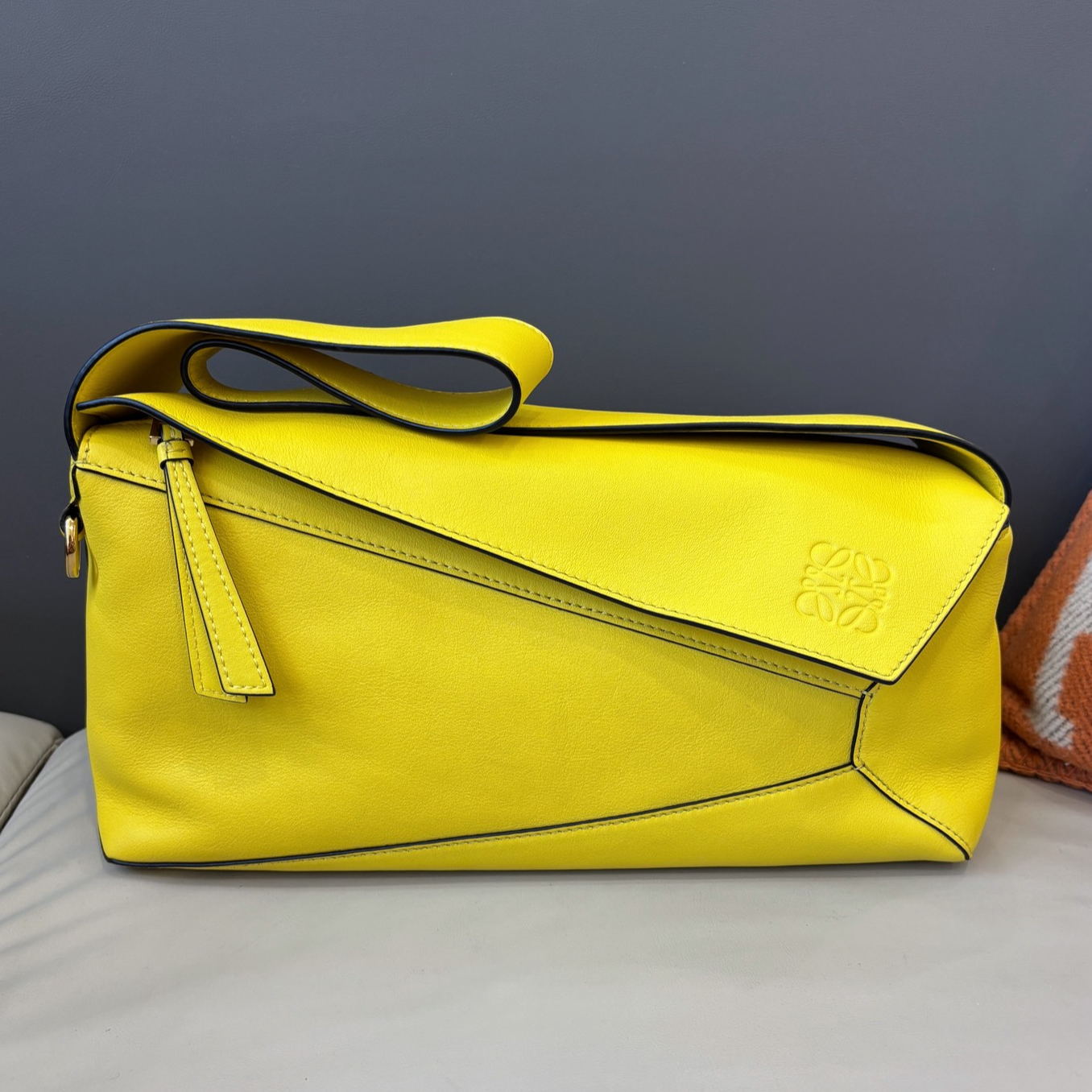 Loewe Puzzle Hobo Underarm Shoulder Bag Yellow Geometric Puzzle Stitching