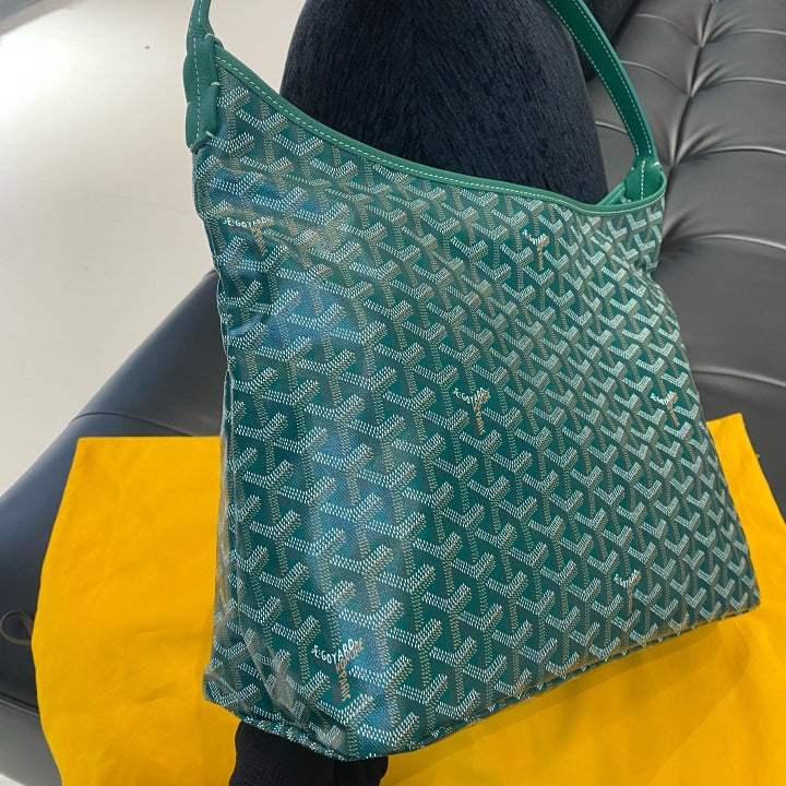 Goyard Boheme Hobo Canvas Shoulder Bag Green Silver Classic Women D