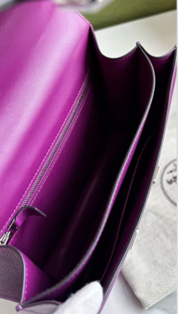 Hermes Constance Evercolor 2Way Shoulder Bag Crossbody Purple Silver Women