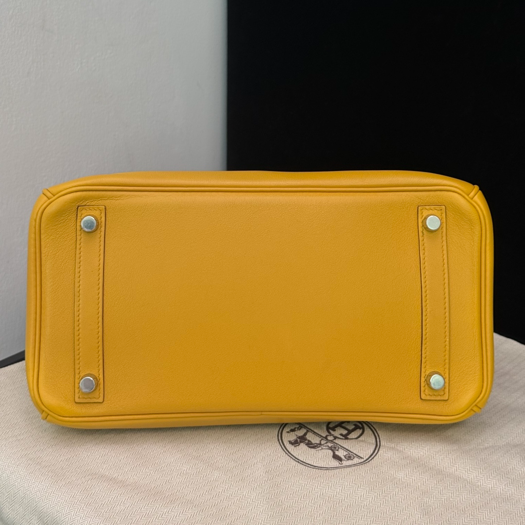 Hermes Birkin30 Swift Leather Yellow Tote Handbag Silver Hardware