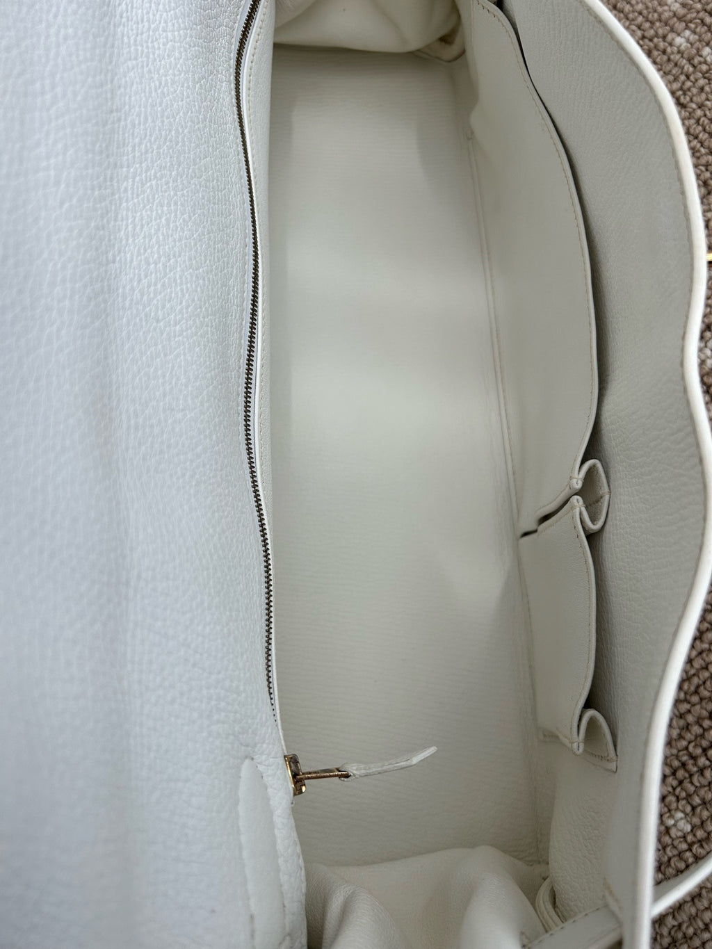 Hermes Kelly Shoulder Togo Top Handle Bag White Gold Women Classic Fashion