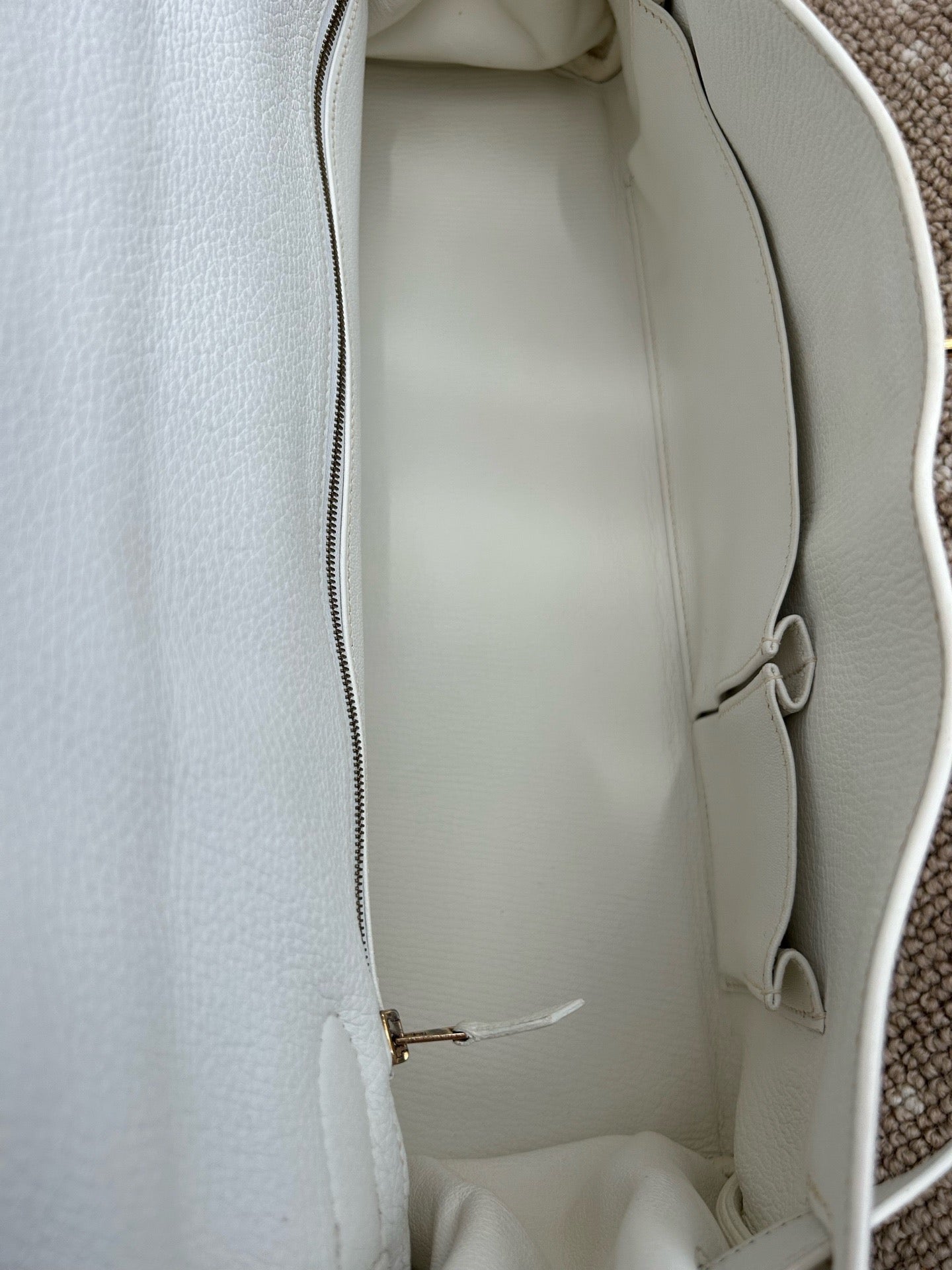 Hermes Kelly Shoulder Togo Top Handle Bag White Gold Women Classic Fashion