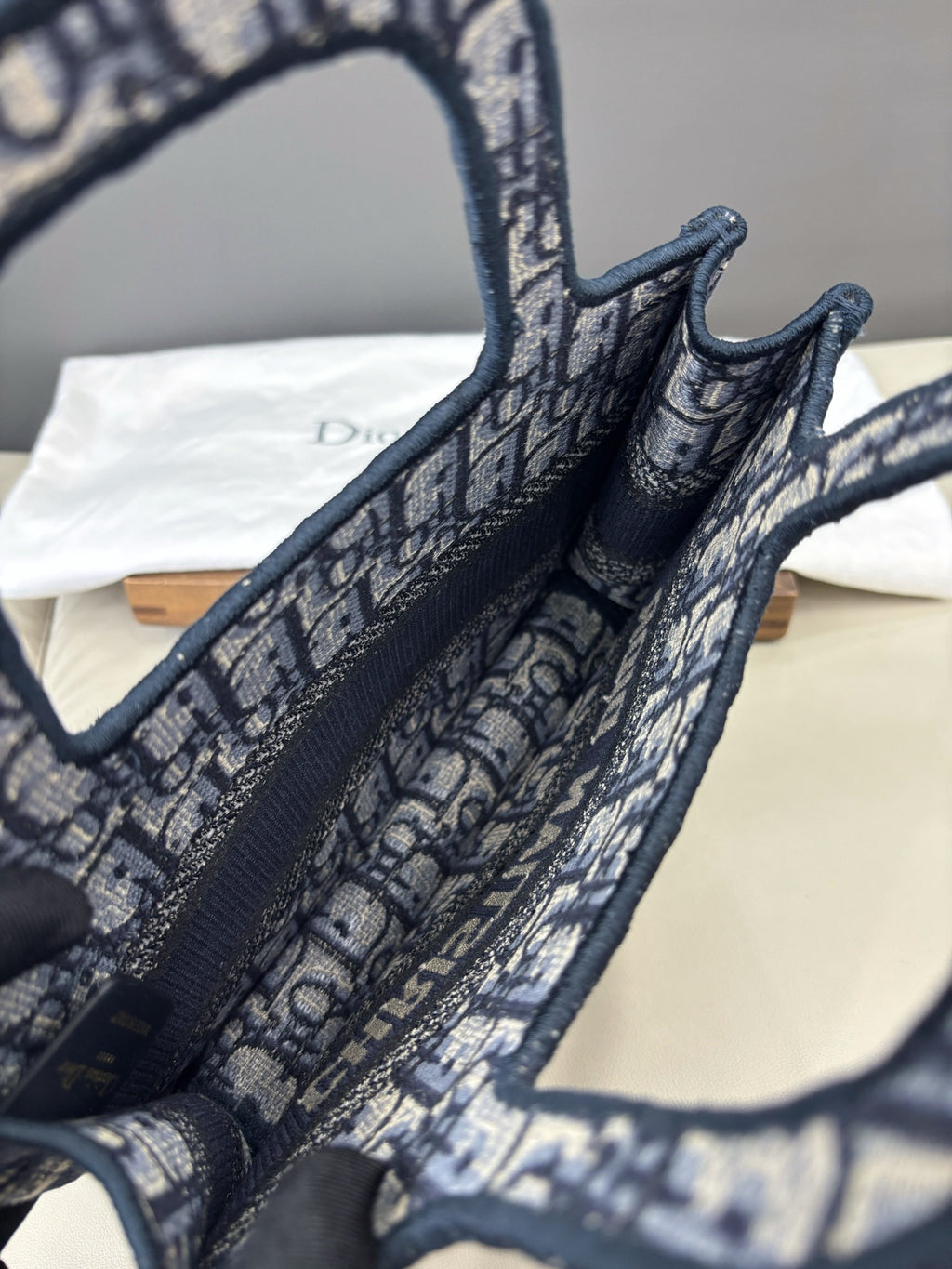 Dior Book Tote Monogram Canvas Blue Top Handle Tote Bag Excellent