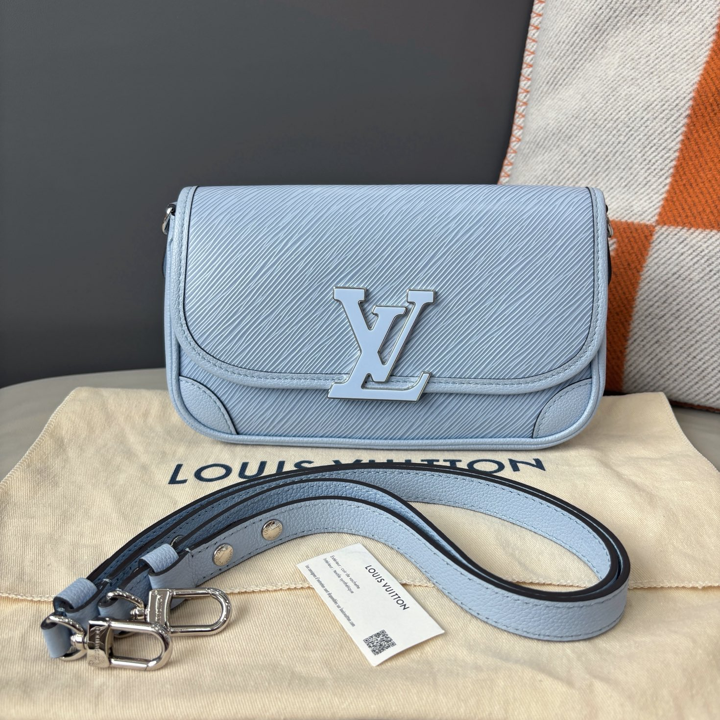 Louis Vuitton Buci Epi Leather Shoulder Bag Underarm Bag Light Blue LV Logo