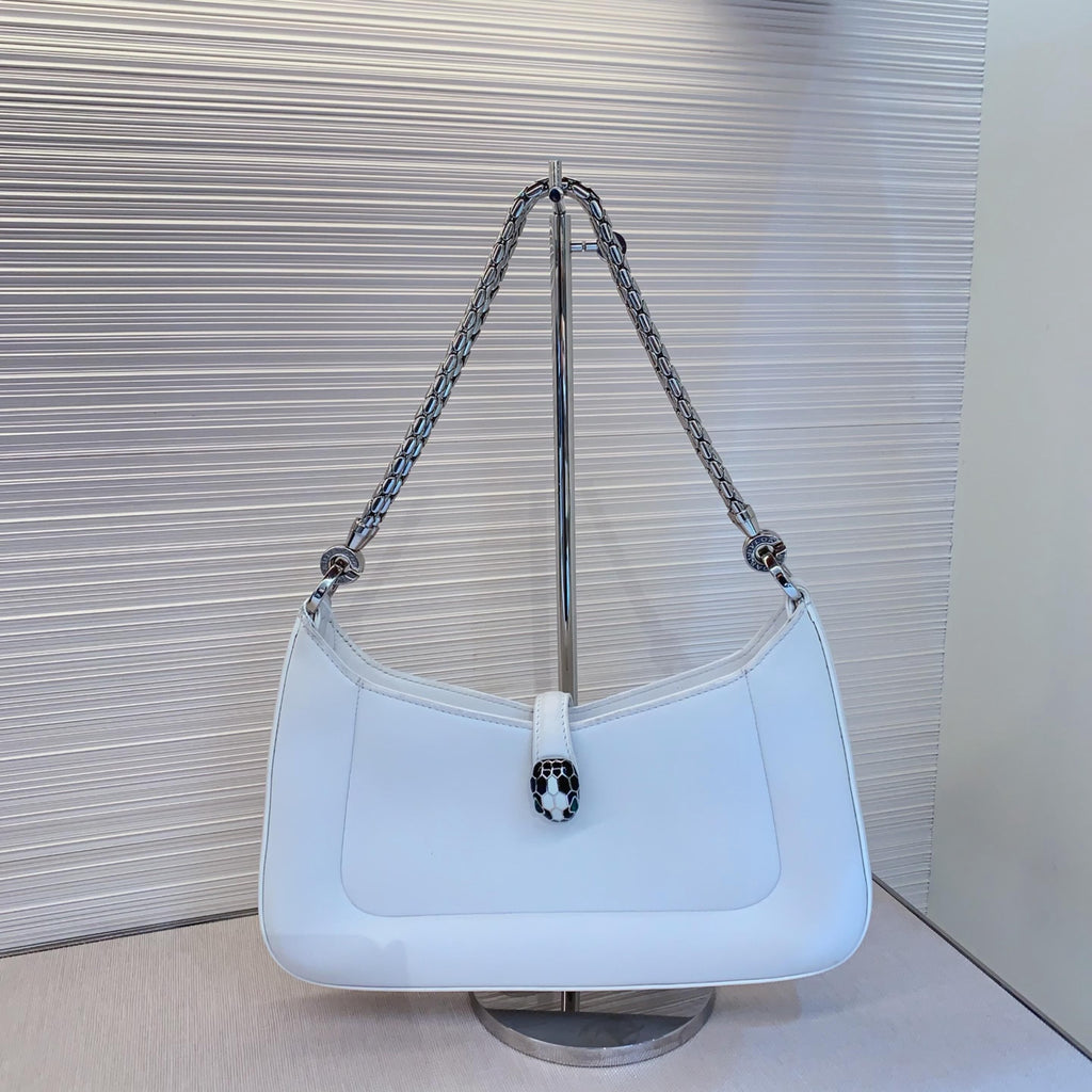 Bvlgari Serpenti Chain Shoulder Bag White Silver Used Women Classic