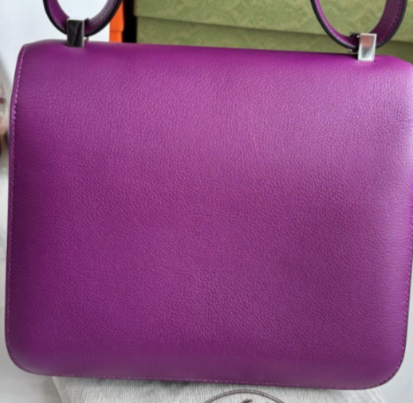 Hermes Constance Evercolor 2Way Shoulder Bag Crossbody Purple Silver Women