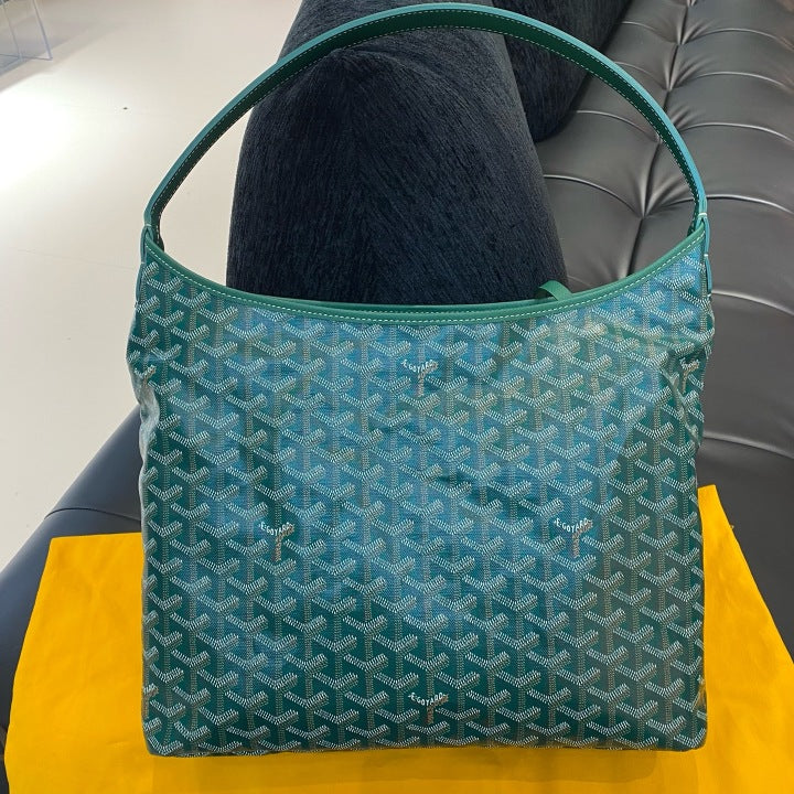 Goyard Boheme Hobo Canvas Shoulder Bag Green Silver Classic Women D