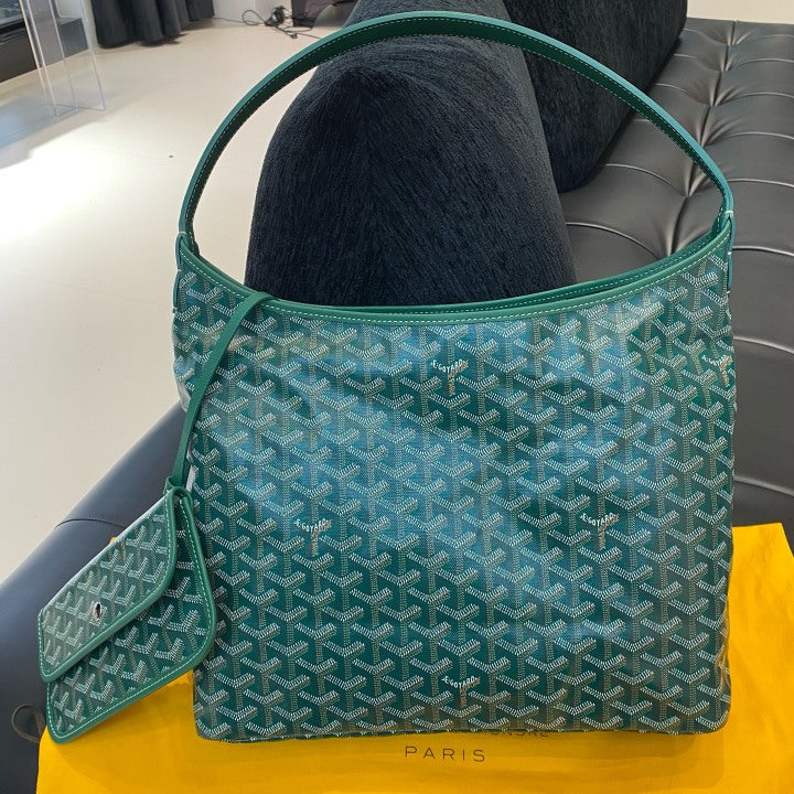 Goyard Boheme Hobo Canvas Shoulder Bag Green Silver Classic Women D