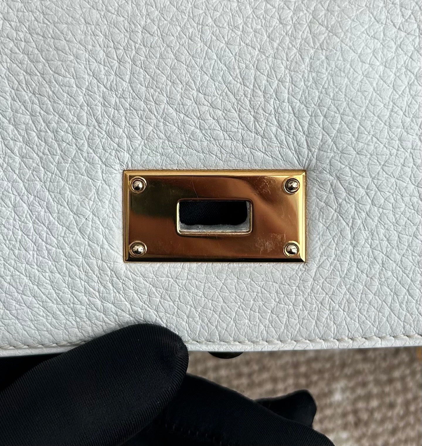 Hermes Kelly Shoulder Togo Top Handle Bag White Gold Women Classic Fashion