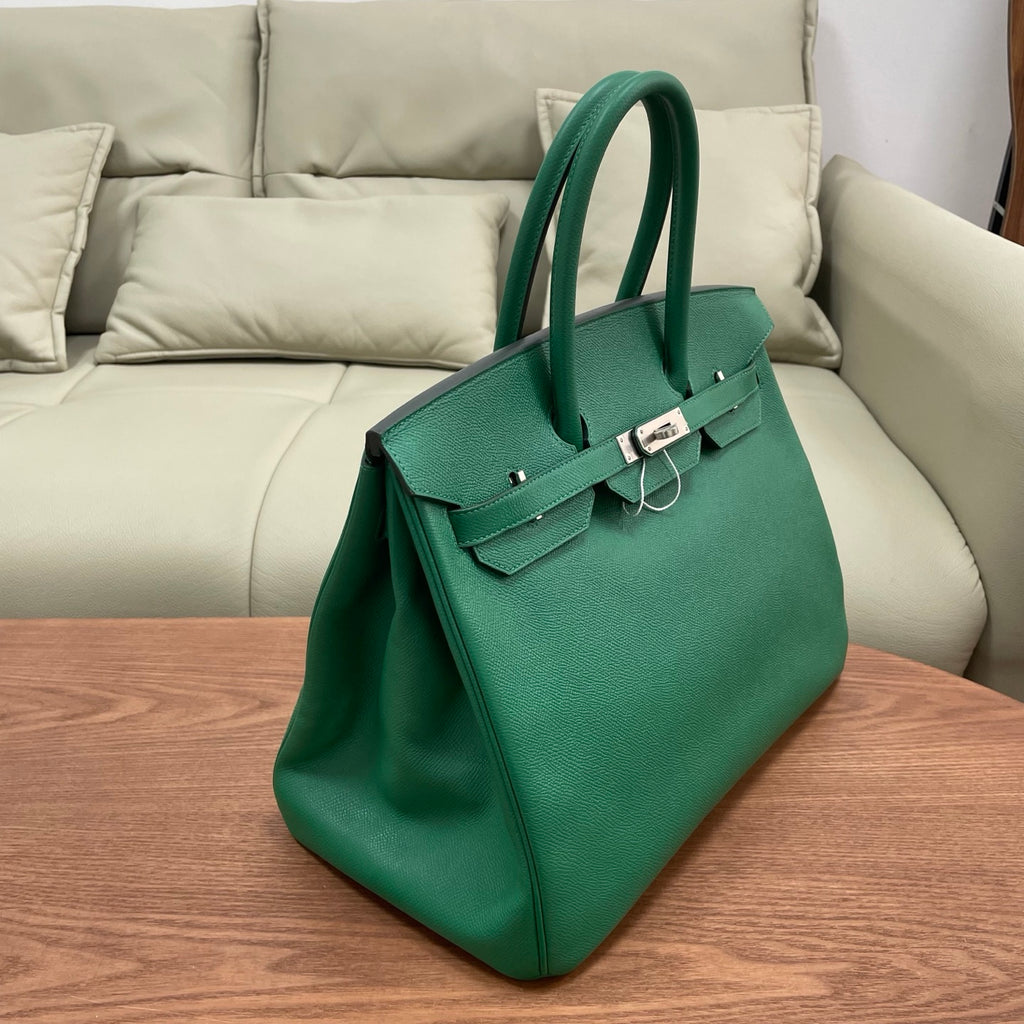 Hermes Birkin35 Epsom Top Handle Bag Green Silver Used Women Classic Fashion
