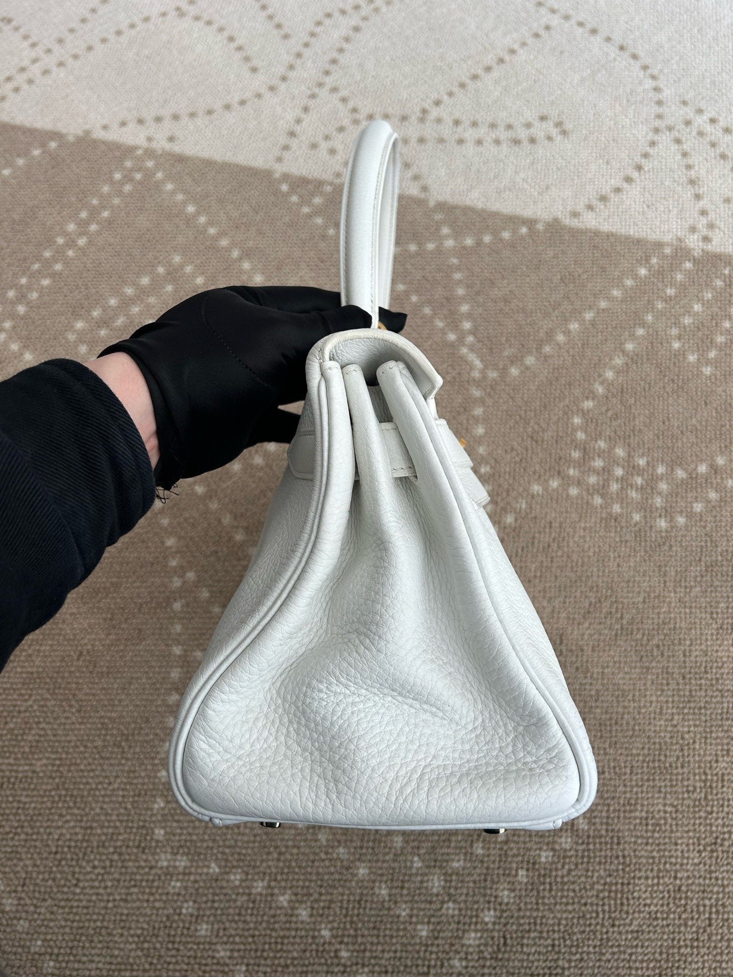Hermes Kelly Shoulder Togo Top Handle Bag White Gold Women Classic Fashion