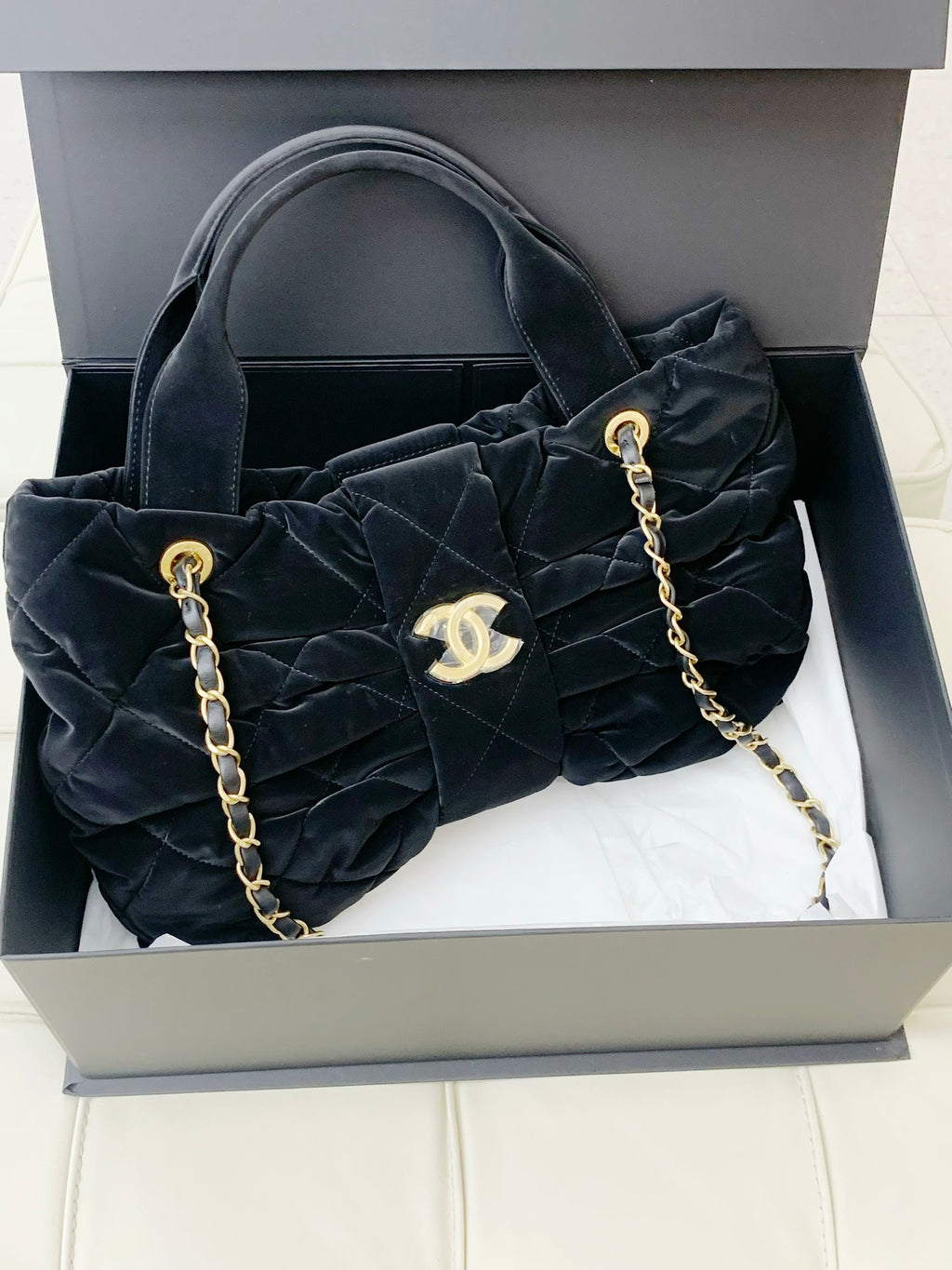 Chanel Chain MM Top Handle Shoulder Bag Black Gold Hardware Women S