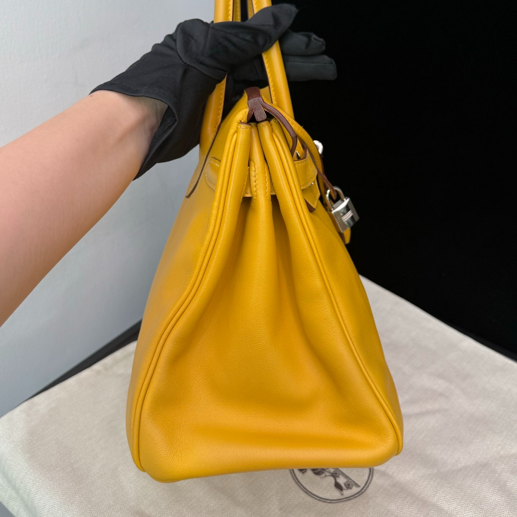 Hermes Birkin30 Swift Leather Yellow Tote Handbag Silver Hardware