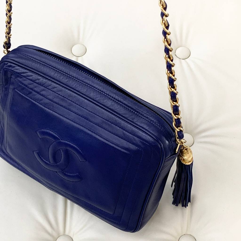 Chanel Tassel Calfskin Chain Shoulder Crossbody Bag Blue Gold Hardware Women S