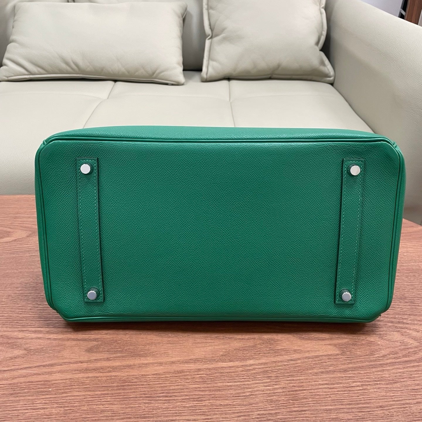 Hermes Birkin35 Epsom Top Handle Bag Green Silver Used Women Classic Fashion