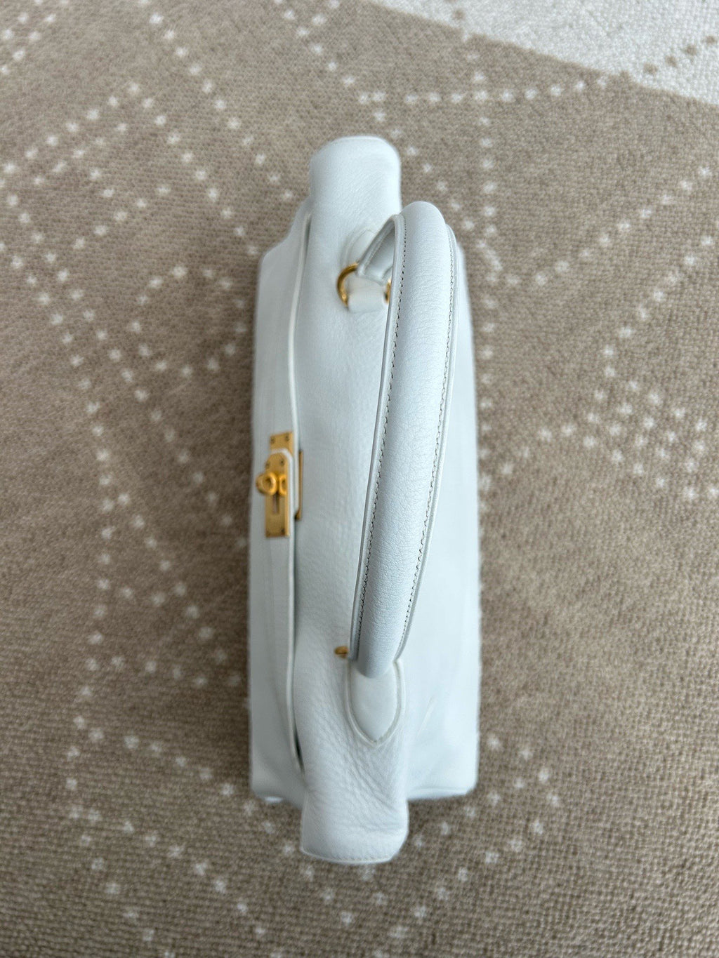 Hermes Kelly Shoulder Togo Top Handle Bag White Gold Women Classic Fashion