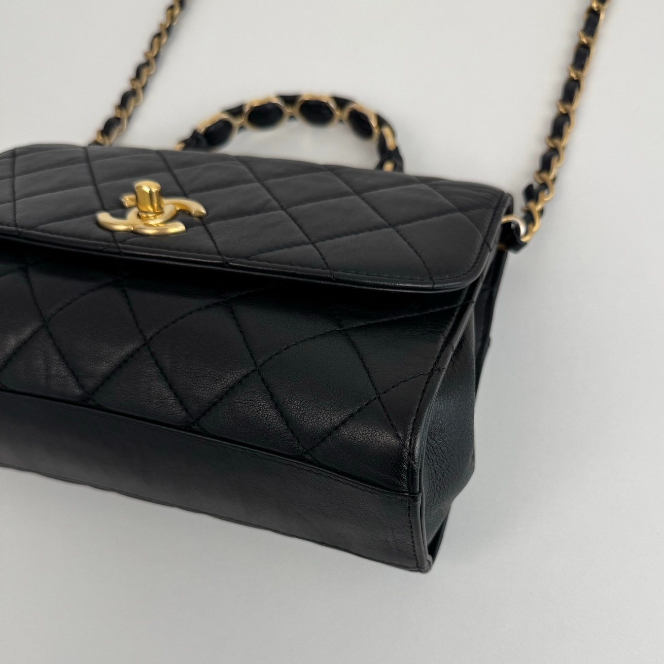 Chanel Kelly Black Quilted Leather Top Handle Crossbody Flap Bag Gold Hardware