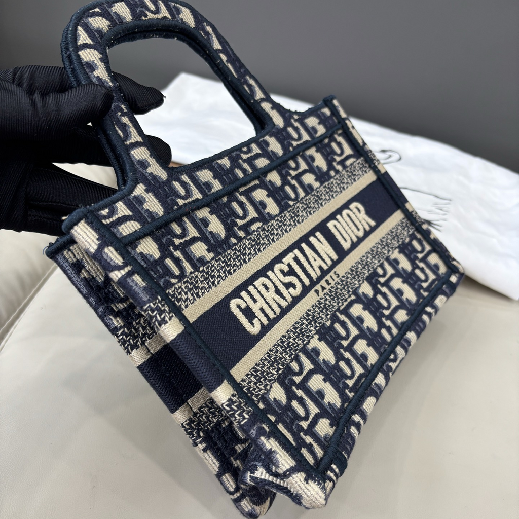 Dior Book Tote Monogram Canvas Blue Top Handle Tote Bag Excellent
