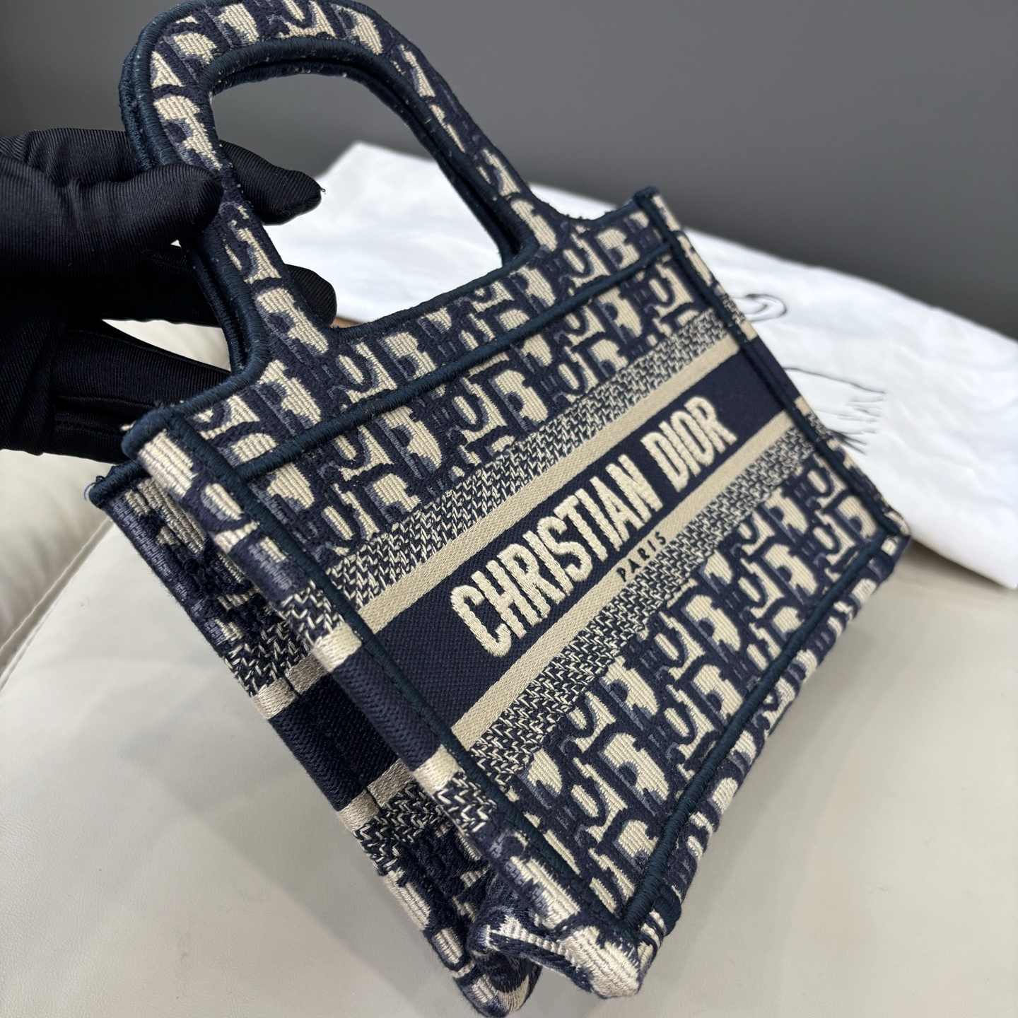 Dior Book Tote Monogram Canvas Blue Top Handle Tote Bag Excellent
