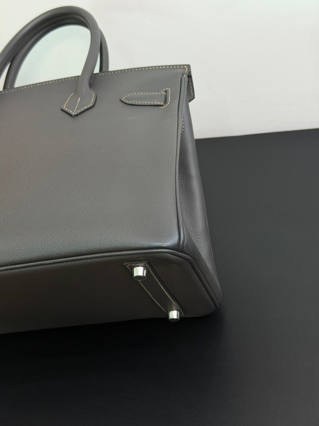 Hermes Birkin30 Epsom Leather Gray Handbag Silver Hardware Good Condition