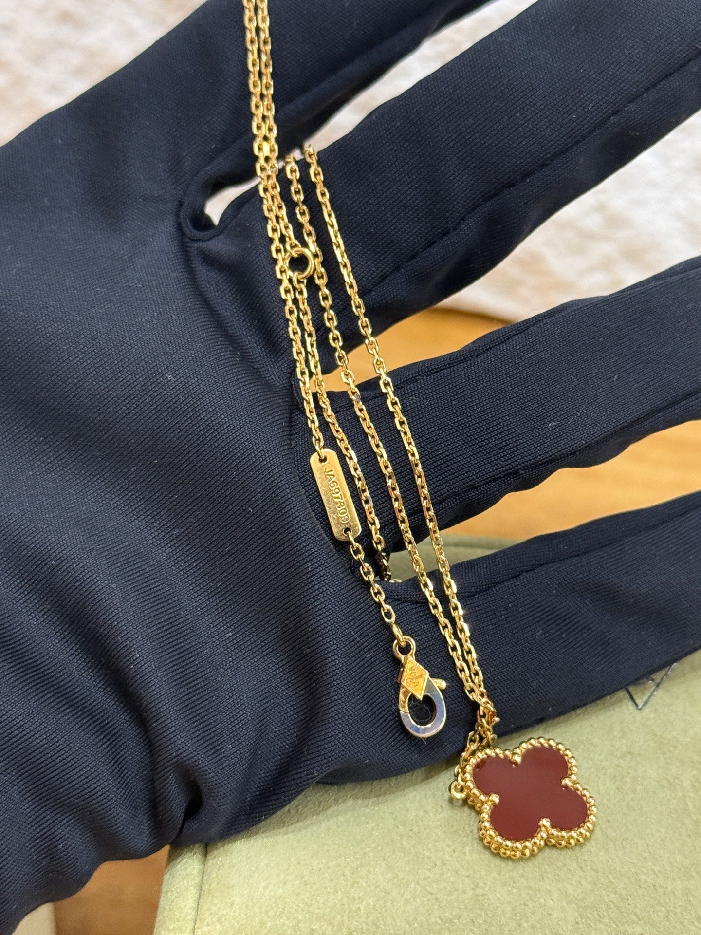 VCA Van Cleef &amp; Arpels Vintage Alhambra Red Carnelian 18k YG Pendant Necklace