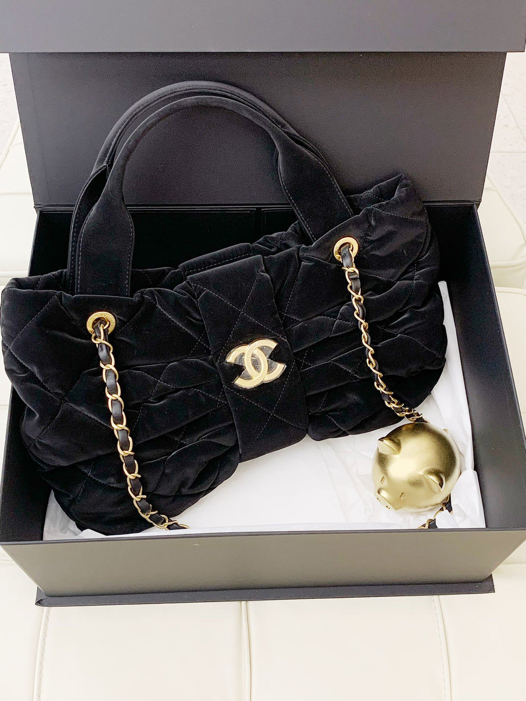 Chanel Chain MM Top Handle Shoulder Bag Black Gold Hardware Women S