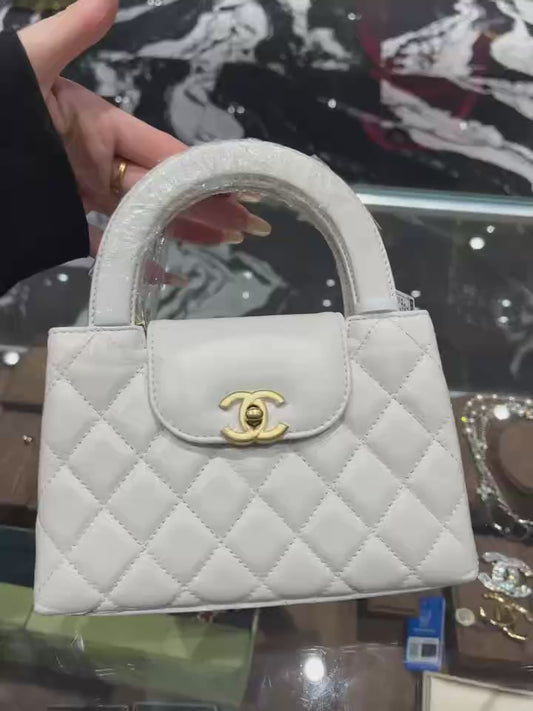 Chanel White Gold Kelly Handbag Crossbody Bag Calfskin Leather - Pre-Owned