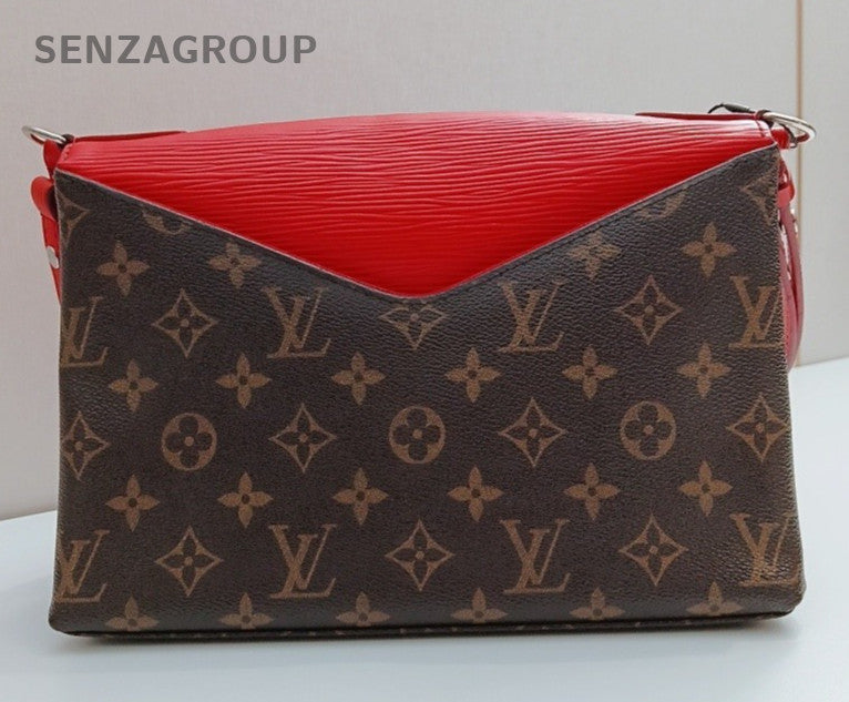 Louis Vuitton Monogram Shoulder Bag Red Brown Silver Women Classic