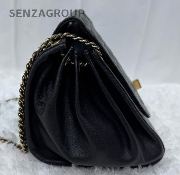 Chanel 2.55 Chain Shoulder Bag Black Gold Women Classic