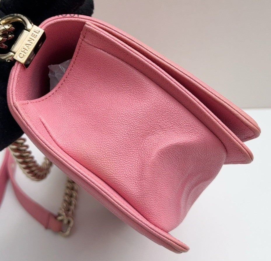 Chanel Leboy Calfskin MM Chain Shoulder Bag Pink Gold Used Women Classic