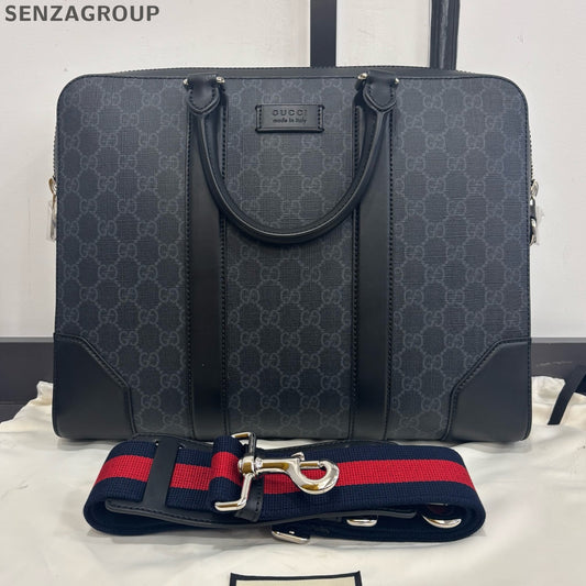 Gucci Men's Black Silver Briefcase Shoulder Crossbody Bag Classic Fashion