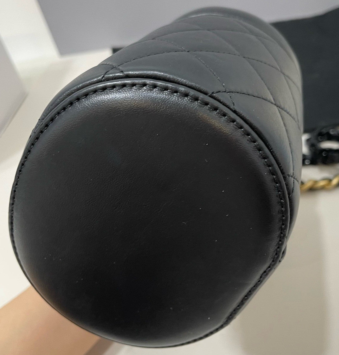 Chanel Diamond Chain Lambskin Cylinder Bag Crossbody Black Gold Women Classic