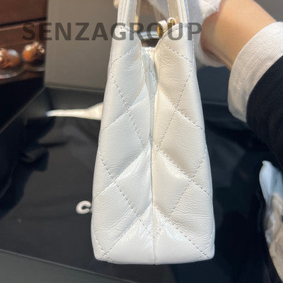 Chanel White Gold Kelly Handbag Crossbody Bag Calfskin Leather