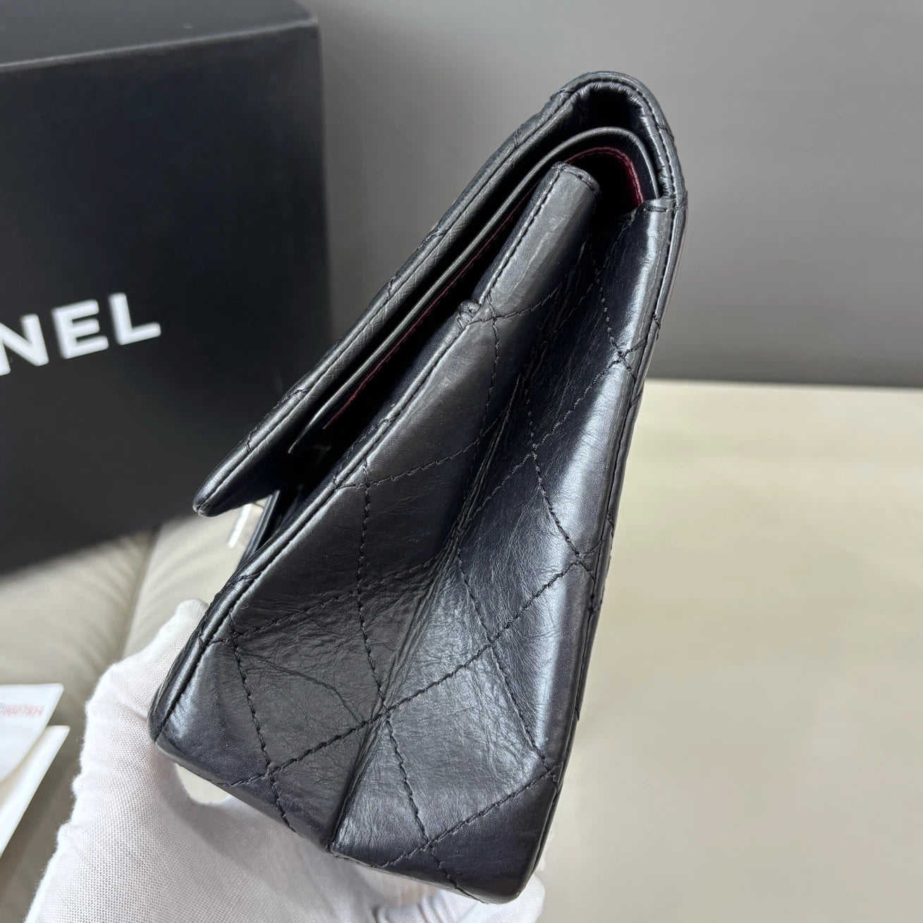 Authentic Chanel 2.55 Maxi Black Quilted Flap Chain Silver Hardware Excellent