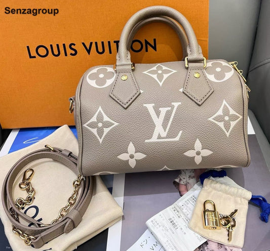 Louis Vuitton Speedy20 Monogram Top Handle Crossbody Gray Gold Women Classic