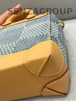 Louis Vuitton Denim Checkerboard Backpack Blue Gold Buckle Classic Fashion Women