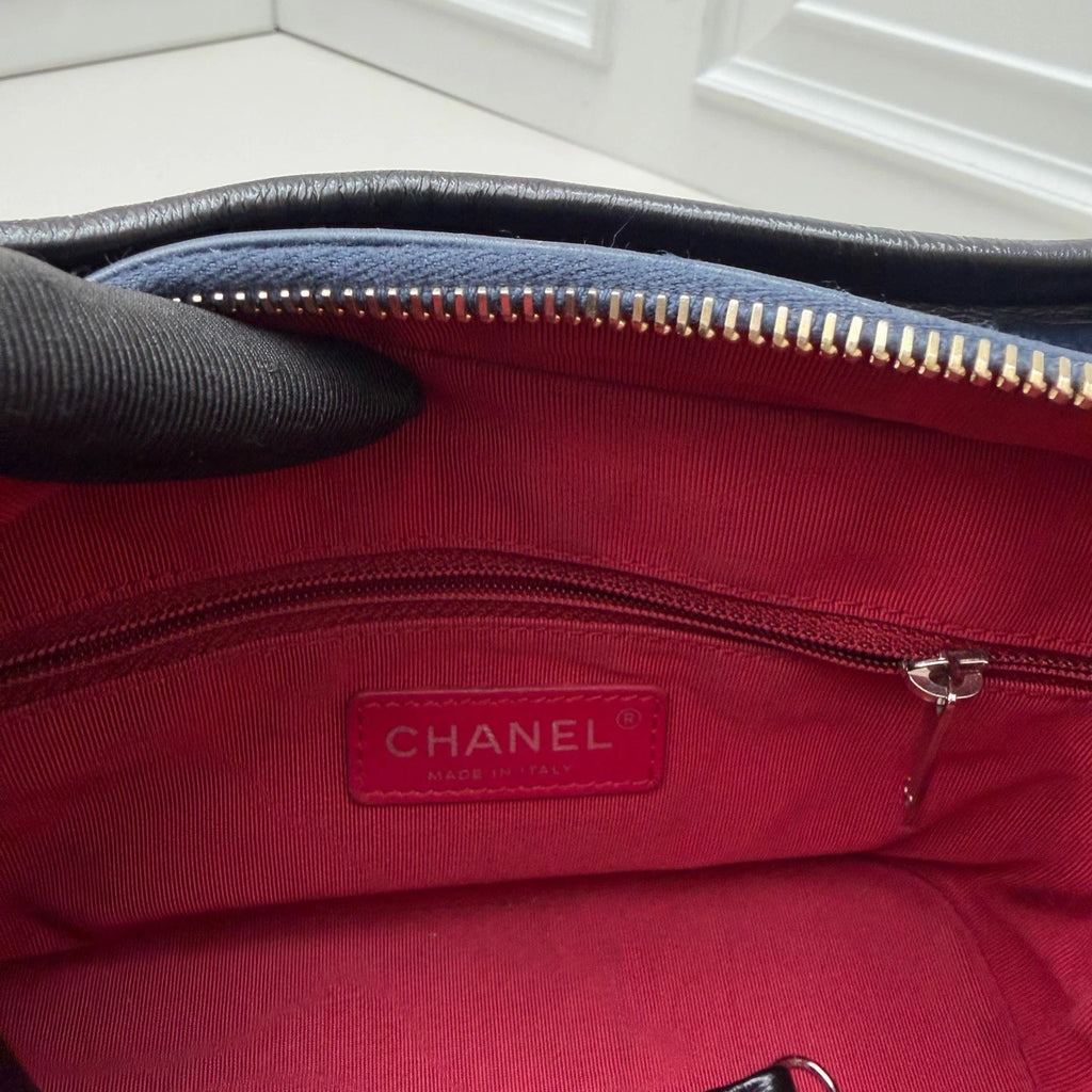 Chanel Gabrielle Small Hobo Shoulder Bag Navy Blue Black Quilted Aged Calfskin
