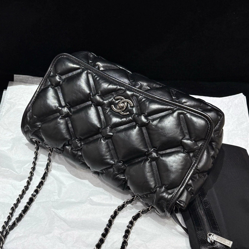 Chanel Classic Flap Jumbo Calfskin Chain Shoulder Bag Black Silver Women Diamond