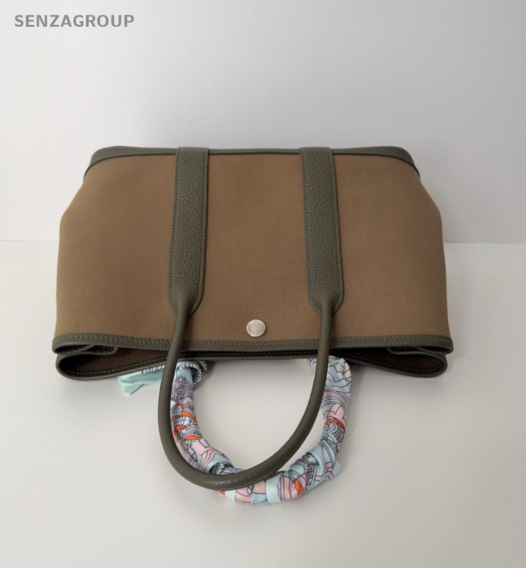 Hermes GardenParty 30 Tote Canvas Top Handle Shoulder Handbag Olive green Women