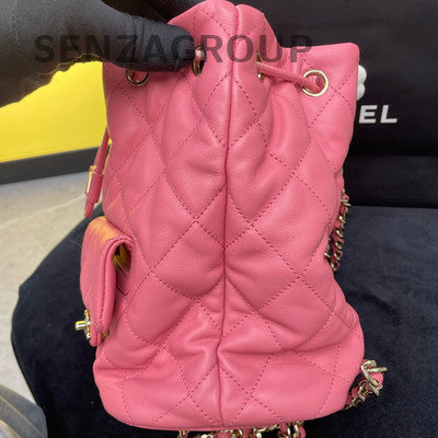 Chanel Quilted Pink Drawstring Chain Backpack Gold Hardware Women's Fashion
