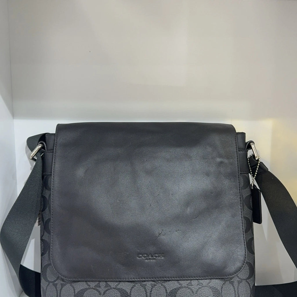 Coach Black Grey Monogram Canvas Shoulder Crossbody Bag For Women