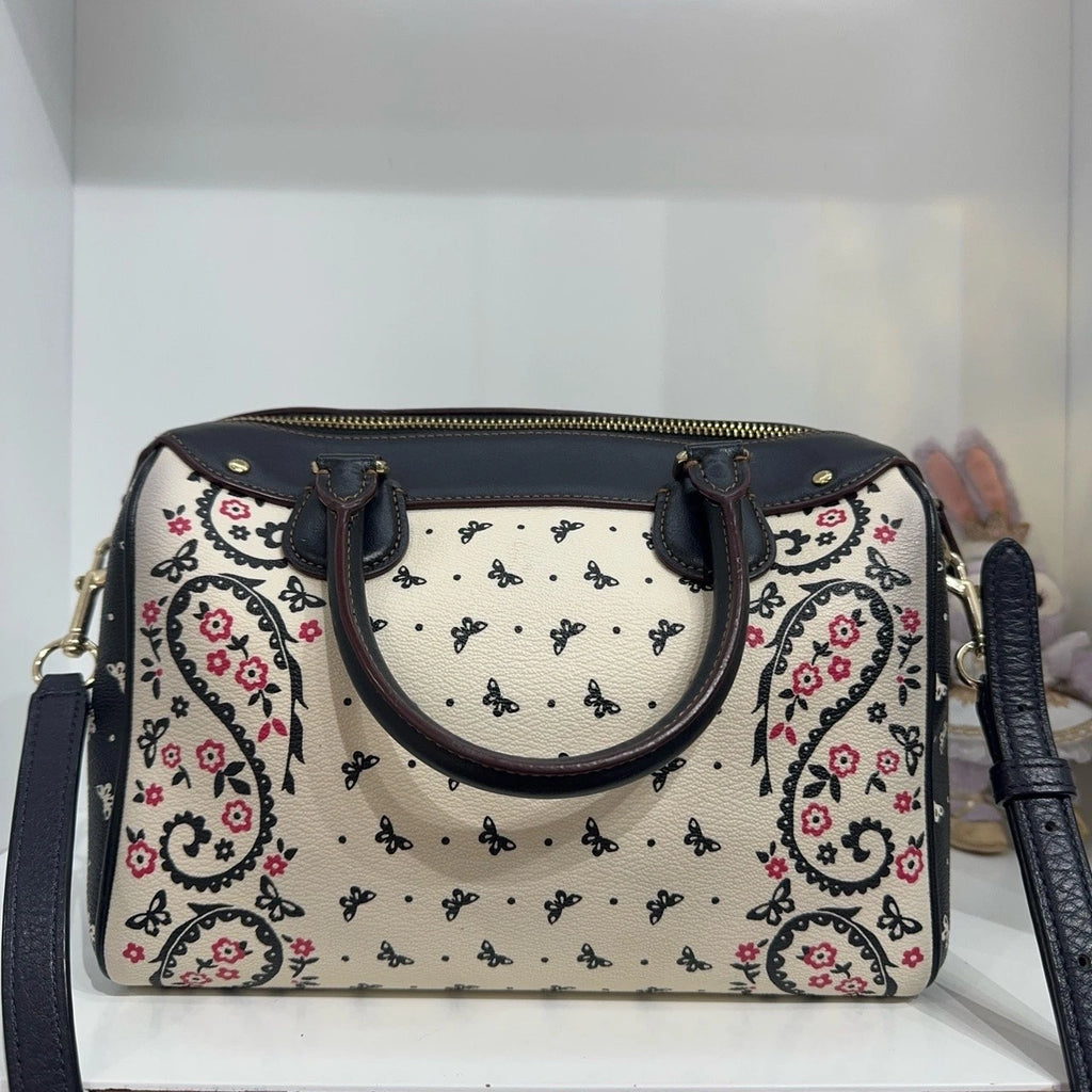 Coach Floral Print Boston Handbag Shoulder Crossbody Bag For Women